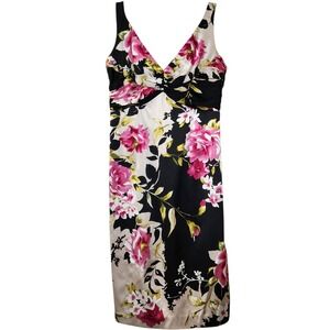 DAVID MEISTER Size 8 Floral Silk Spandex Multicolor Sleeveless V Neckline Dress
